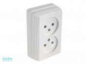 Розетка 2-ая (открытая, б/з, керамика) белая, BRON, MUTLUSAN (16 A, 250 V, IP 20)