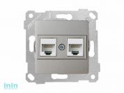Розетка компьютерная 2xRJ45 (Cat5e, скрытая, без рамки) титан, RITA, MUTLUSAN