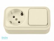 Блок выкл. 1 клав. + розетка (открытая, с/з) бежеваяя, Вариант, BYLECTRICA (Выключатель одноклавишный + розетка с заземляющим контактом открытой устан