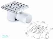 Сливной трап горизонтальный D 50 с сухим затвором, с рамкой, решетка нерж. 100х100 мм, NOVA