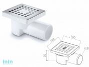 Сливной трап горизонтальный D 50, с сухим затвором, решетка нерж. 100х100 мм, NOVA