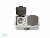 Розетка 2-ая (открытая, с/з, брызг. защ.) серая, Пралеска Аква, Bylectrica (Розетка  РА16-303(03)    штепсельная двухместная с заземим контактом брызг