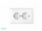 Розетка 2-ая (скрытая, с/з, з/ш) белая, Стиль, Bylectrica (Розетка штепсельная двухместная с заземляющим контактом со шторками скрытой установки Гаран