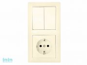 Блок выкл. 2 клав. + розетка (скрытая, с/з) бежевый, Стиль, Bylectrica (Блок выключатель двухклавишный + розетка с заземляющим контактом скрытой устан