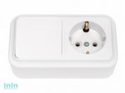 Блок выкл. 1 клав. + розетка (открытая, с/з) белая, Пралеска, BYLECTRICA (Гарантийный срок:24 месяца)