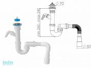 Сифон для кухни прямоточный с  выпуском 70мм, с гибкой трубой 1 1/2" - 40/50мм, NOVA