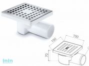 Сливной трап горизонтальный D 50, с сухим затвором, решетка нерж. 150х150 мм, NOVA