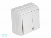 Выключатель 2-клав. (с подсветкой, открытый) белый, BRON, MUTLUSAN (10 A, 250 V, IP 20)