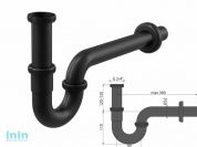 Сифон для умывальника D32, U-форма, цельнометаллический, с накидной гайкой 5/4,черный мат, Alcaplast
