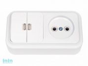 Блок выкл. 2 клав. + розетка (открытая, б/з) со световой индикацией,белая, Пралеска, BYLECTRICA (Гарантийный срок:24 месяца)