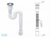 Сифон 1 1/2"х40/50 гофрированный (удлинённый), выпуск 64мм, NOVA
