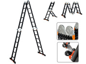 Лестница алюм. многофункц.4х6 ступ.(стрем.-332см,лестн.-690см) 17,0кг BLACK LINE STARTUL (ST9930-06) (усиленное шарнирное соединение, прорезиненные колеса и доп.стабилизаторы)