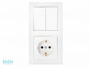 Блок выкл. 2 клав. + розетка (скрытая, с/з) белая, Стиль, Bylectrica (Блок выключатель двухклавишный + розетка с заземляющим контактом скрытой установ