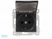 Розетка 1-ая (скрытая, без рамки, с/з, с крышкой) черная, RITA, MUTLUSAN (16 A, 250 V, IP 20)