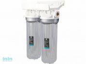 Колба фильтр 10", двойной прозр. корпус, 1/2", Unicorn (В комплекте: ключ, монтажная пластина, саморезы.)