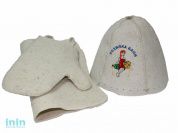 Набор для бани из 3-х предм. Шапка "Хозяйка бани", коврик, рукавичка ТМ "Бацькина баня" из войлока (БАЦЬКИНА БАНЯ)