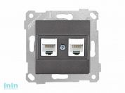 Розетка компьютерная 2xRJ45 (Cat5e, скрытая, без рамки) дымчатая, RITA, MUTLUSAN