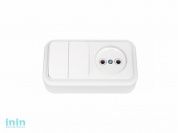 Блок выкл. 2 клав. + розетка (открытая, б/з) белая, Пралеска, Bylectrica (Выключатель двухклавишный + розетка открытой установки Гарантийный срок:24 м