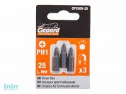 Насадка крестообразная PH1 25мм  3шт GEPARD (GP3500-25) (бита Phillips сталь S2 магнитная)