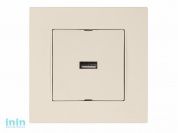 Розетка 1-ая USB (скрытая, горизонт.) кремовая, RITA, MUTLUSAN (USB charge, 5V-2.1A)