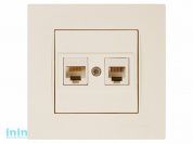 Розетка телефонная + компьютерная (RJ12+Cat5e, скрытая) кремовая, RITA, MUTLUSAN