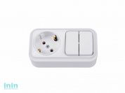 Блок выкл. 2 клав. + розетка (открытая, с/з) белая, Вариант, Bylectrica (Розетка  2В-РЦ-7122    Выключатель двухклавишный + розетка с заземляющим конт