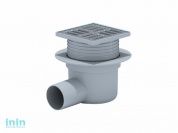 Сливной трап горизонтальный D 50, TA5602 решетка нерж. 100х100 мм, серый РосТурПласт (Трап пластиковый, решетка - нерж. сталь, 50 гор.)