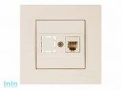Розетка телефонная 1хRJ12 (скрытая, RJ12) кремовая, RITA, MUTLUSAN