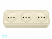 Розетка 3-ая (открытая, б/з) бежевая, Вариант, BYLECTRICA (штепсельная трехместная для открытой установки Гарантийный срок:24 месяца)