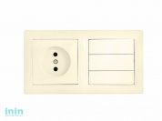 Блок выкл. 3 клав. + розетка (скрытая, б/з) бежевый, Стиль, BYLECTRICA (Выключатель трехклавишный + розетка скрытой установки Гарантийный срок:24 меся