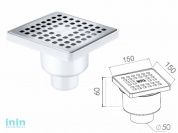 Сливной трап вертикальный D 50, с сухим затвором, решетка нерж. 150х150 мм, NOVA