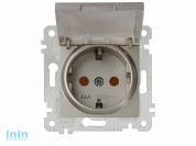 Розетка 1-ая (скрытая, без рамки, с/з, шторки, с крышкой) титан, RITA, MUTLUSAN (16 A, 250 V, IP 20)