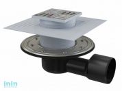 Сливной трап 105х105/50/75, боковой сток, решетка - нерж. сталь, гидрозатвор - комб. Alcaplast (Сливной трап 105х105/50/75, боковой сток, решетка - не