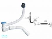 Сифон для ванны низкий h 120mm, с выпуском  и переливом 70 мм, с гибкой трубой 40х40/50, NOVA
