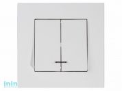 Выключатель 2-клав. (c подсветкой, скрытый, пруж. зажим) белый, RITA, MUTLUSAN (10 A, 250 V, IP 20)