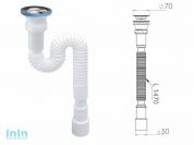 Сифон 1 1/2"х40/50 гофрированный (удлинённый), выпуск 70мм, NOVA
