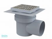 Сливной трап 150х150/110, подводка - боковая, решетка - нержавеющая сталь, воротник- 2-х уровневая (Сливной трап 150х150/110, подводка - боковая, реше