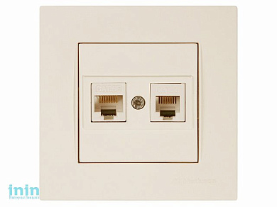 Розетка телефонная + компьютерная (RJ12+Cat5e, скрытая) кремовая, RITA, MUTLUSAN