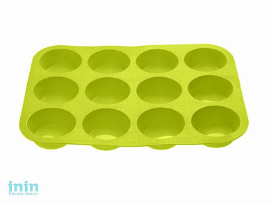 Форма для выпечки, силиконовая, прямоугольная на 12 кексов, 33 х 25 х 3 см, зеленая, PERFECTO LINEA