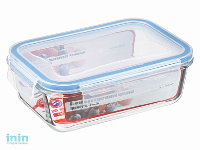 Контейнер из жаропрочного стекла, 0,8 л, прямоугольный, с пластиковой крышкой, PERFECTO LINEA (190х133х66 мм)