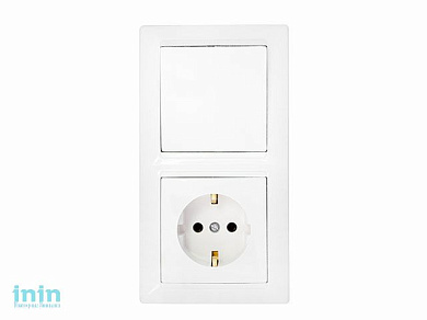 Блок выкл. 1 клав. + розетка (скрытая, с/з) белая, Стиль, Bylectrica (Блок выключатель одноклавишный + розетка с заземляющим контактом скрытой установ