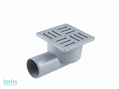 Сливной трап горизонтальный D 50 с сухим затвором, решетка пласт. 100х100 мм, серый РосТурПласт (Трап пластиковый сухой затвор 50 гор.)