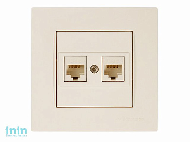 Розетка компьютерная 2xRJ45 (Cat6, скрытая) кремовая, RITA, MUTLUSAN
