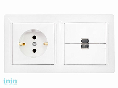 Блок выкл. 2 клав. + розетка (скрытая, с/з) со световой индикацией,белая, Стиль, BYLECTRICA (Гарантийный срок:24 месяца)