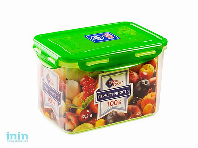 Контейнер пласт.прямоуг. 2,2л прозр. дно/цв.крышка, Good&Good (2,2л)