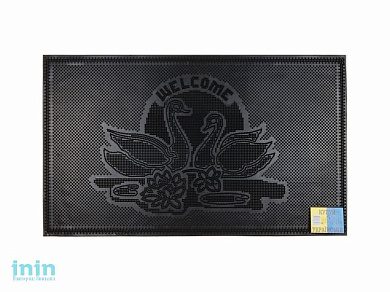 Коврик придверный 75х45 см, черный, "Welcome лебеди", TM YPgroup (Размер 75х45 см. Материал: вулканизированная непористая резина.)