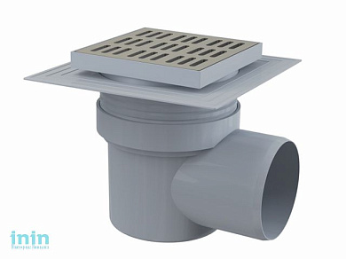 Сливной трап 150х150/110, подводка - боковая, решетка - нержавеющая сталь, воротник- 2-х уровневая (Сливной трап 150х150/110, подводка - боковая, реше