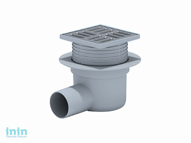 Сливной трап горизонтальный D 50, TA5602 решетка нерж. 100х100 мм, серый РосТурПласт (Трап пластиковый, решетка - нерж. сталь, 50 гор.)