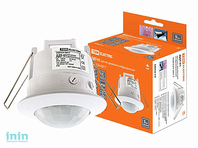 Датчик движения точечный ДДТ-01 1200Вт, 10-420с, 6м, 3+Лк, 120(сбоку)+360(сверху)гр IP20, TDM