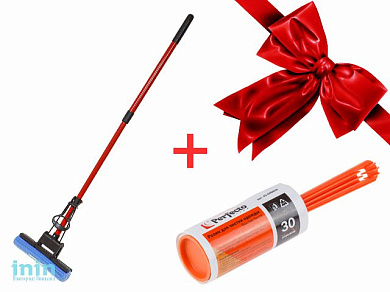 Швабра отжимная, красная + Ролик для чистки одежды, Быстро-Чисто, PERFECTO LINEA (45-006806) (Промо)